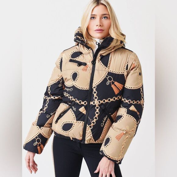 Goldbergh Precious Print Down Ski Jacket Gold Chain Design US 8 - Picture 2 of 12